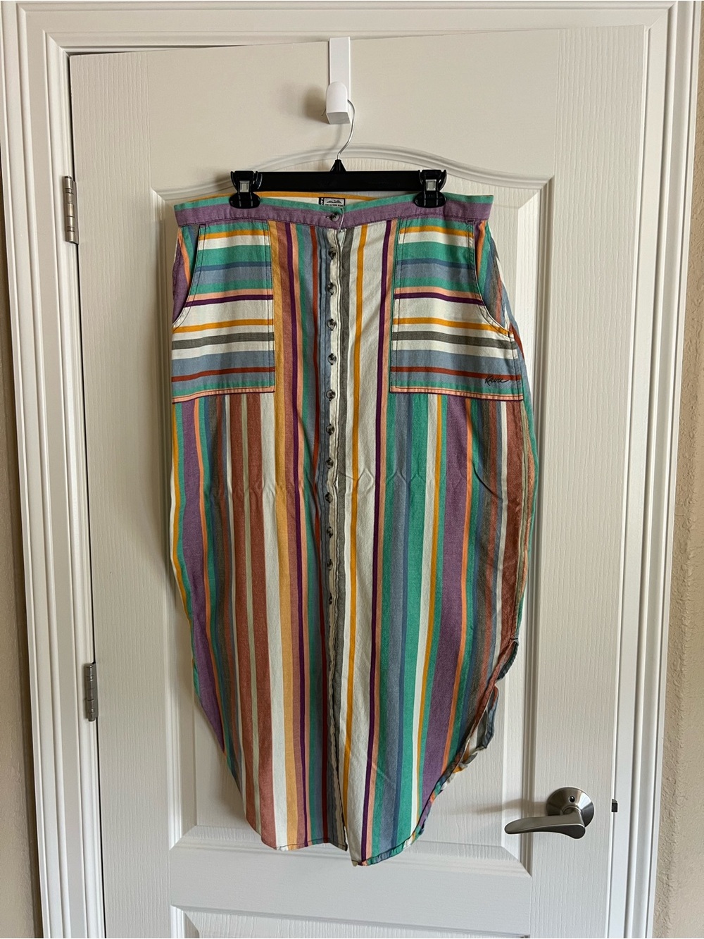 Kavu Multicolor Vertical Striped Asymmetrical Midi Skirt